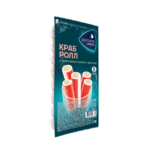 Крабовые палочки охлажденные Краб-ролл с сыром и зеленью Русское море 180гр