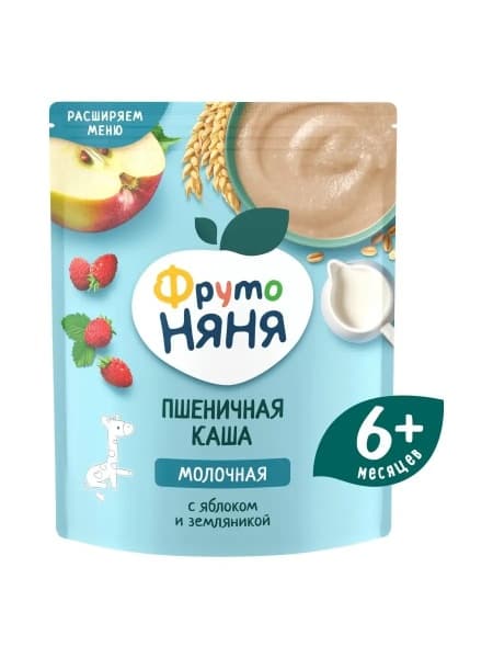Каша сухая молочная ФрутоНяня Пшеница-Яблоко-Земляника, 200г