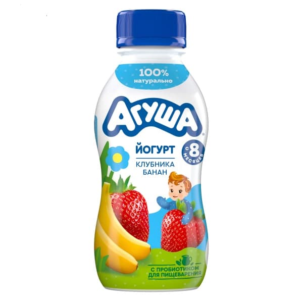 Йогурт питьевой клубника, банан Агуша 2,7% 180г