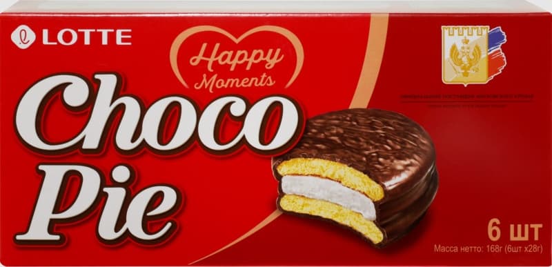 Бисквитное печенье Choco Pie Lotte 6 шт, 168 г