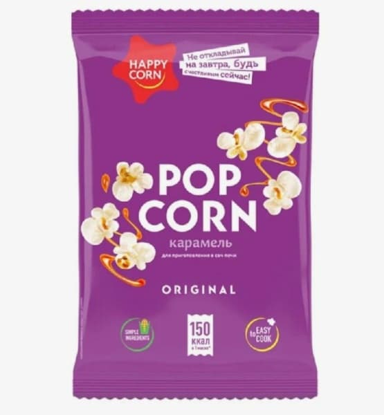Попкорн для СВЧ со вкусом карамель Happy Corn, 100г