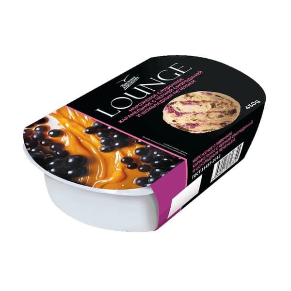 Крымское мороженое со вкусом соленой карамели с черной смородиной и шоколадным печеньем, лоток 450г