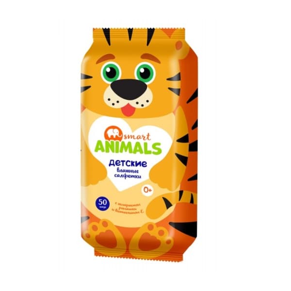 Салфетки влажные детские с ромашкой и витамином Е smart animals 20шт