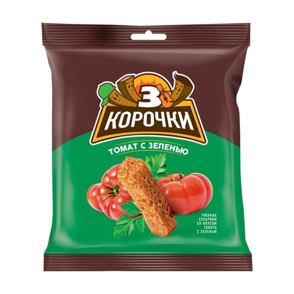 Сухарики ржаные со вкусом томата с зеленью 3корочки, 40г