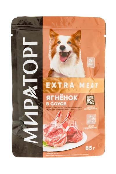 Влажный корм Мираторг для собак с ягненком в соусе Extra Meat, 85 г