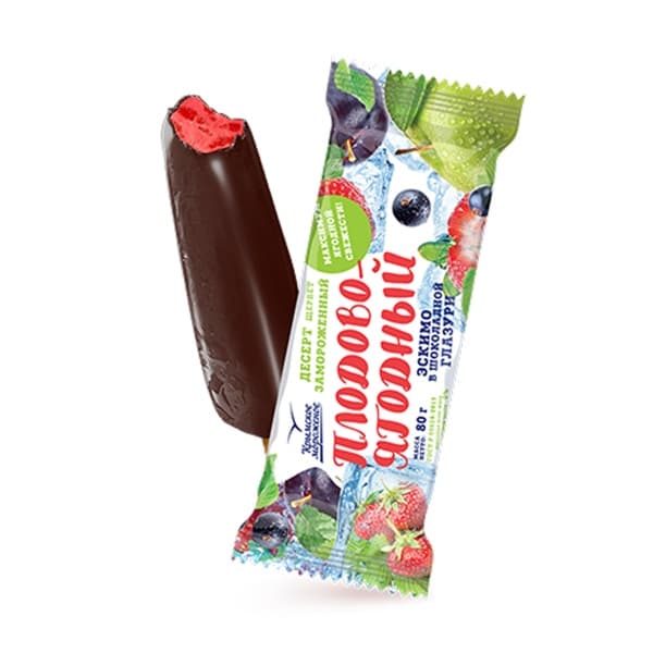 Эскимо из натуральных ягод, покрытое шоколадной глазурью "Плодово-ягодное в глазури", 80г