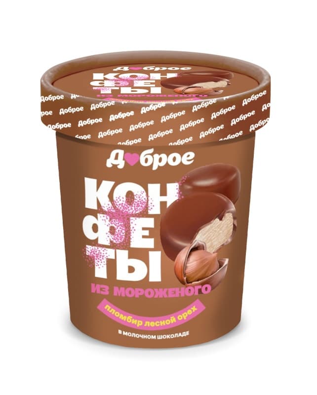 Мороженое Конфеты Пломбир с пастой обжареных орехов в молочном шоколаде Доброе, 120 гр 