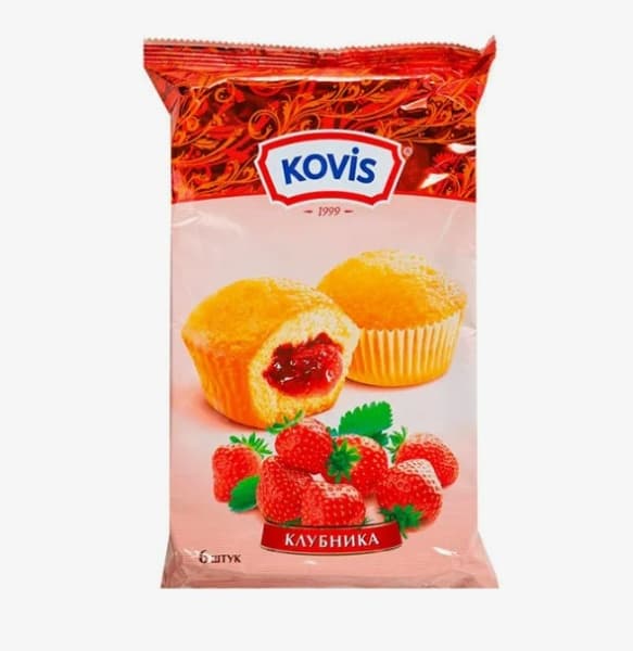 Мини-маффины с начинкой клубника KOVIS, 200г