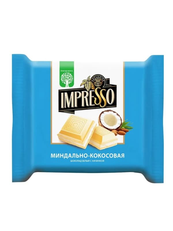 Шоколад белый с миндально-кокосовой начинкой IMPRESSO, 75гр 