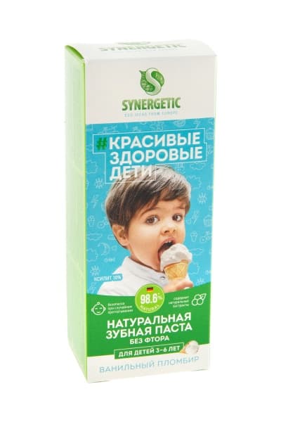 Детская зубная паста для детей от 3 до 6 лет Ванильный пломбир Synergetic, 50 г