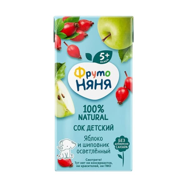 Сок яблоко, шиповник осветленный ФрутоНяня, 0,2л
