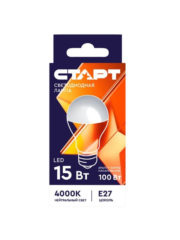 Лампа светодиодная LED WS GLS E27, 4000 К холодный свет СТАРТ, 15 Вт