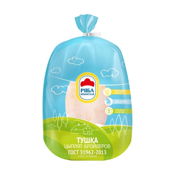 Тушка цыплят-бройлеров 1 сорт потрошеная замороженная Ряба Крымская, вес 