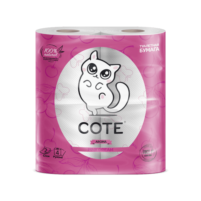 Туалетная бумага белая 2 слоя Cote Розовая мечта, 4 шт