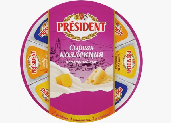Сыр плавленый Сливочный, Мааздам и Чеддр 45% PRESIDENT, 140гр
