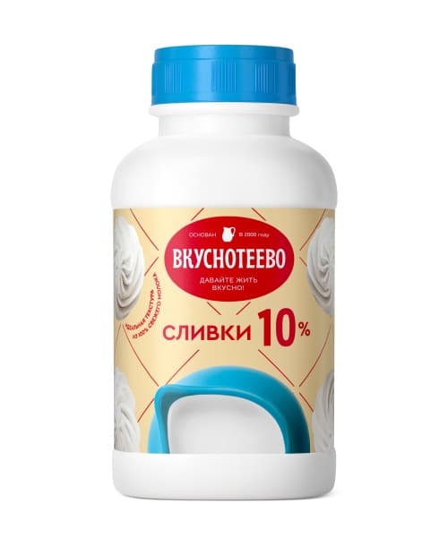 Сливки ультрапастеризованные Вкуснотеево 10%, 450г бутылка