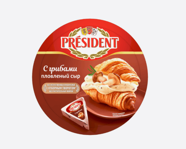 Сыр плавленый с грибами 45% PRESIDENT, 140гр