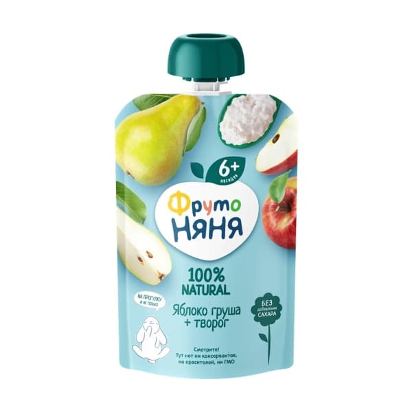 Пюре с творогом, яблоком, грушей ФрутоНяня, 90г