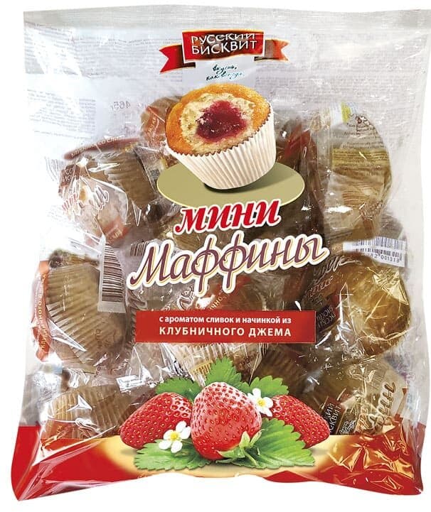Мини-маффины с ароматом сливок и начинкой из клубничного джема Русский бисквит ,465гр