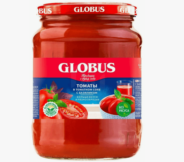 Томаты в томатном соке c базиликом Globus, 720 мл