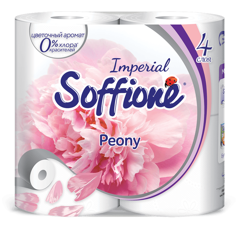 Туалетная бумага 4 слоя белая Soffione Imperial Peony, 4 шт