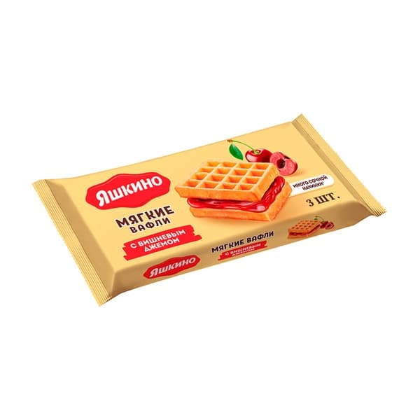 Мягкие вафли с вишневым джемом Яшкино, 120г
