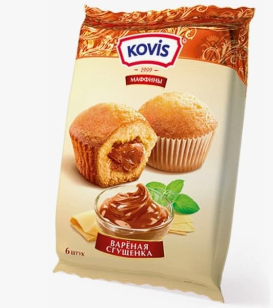 Мини-маффины с начинкой сгущенка KOVIS, 200г