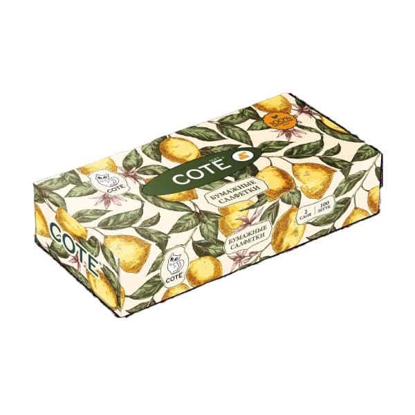 Салфетки косметические 2 слоя Cote Лимоны, 100шт