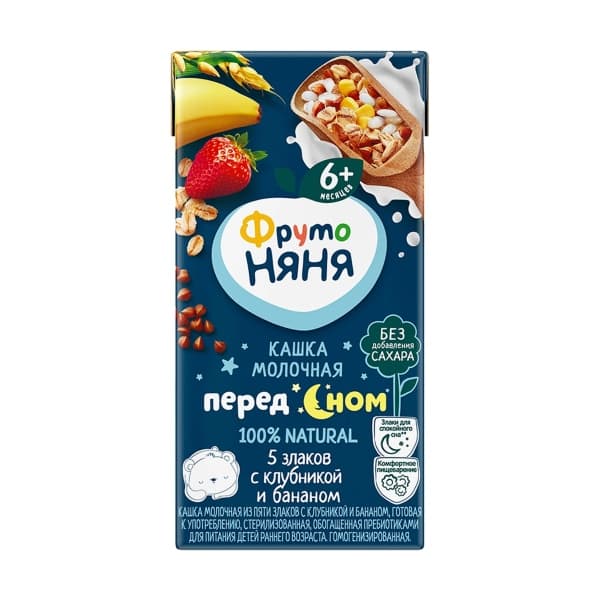 Кашка молочная пять злаков, клубника, банан ФрутоНяня , 0,2л