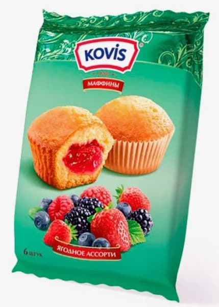 Мини-маффины с начинкой лесная ягода KOVIS, 200г