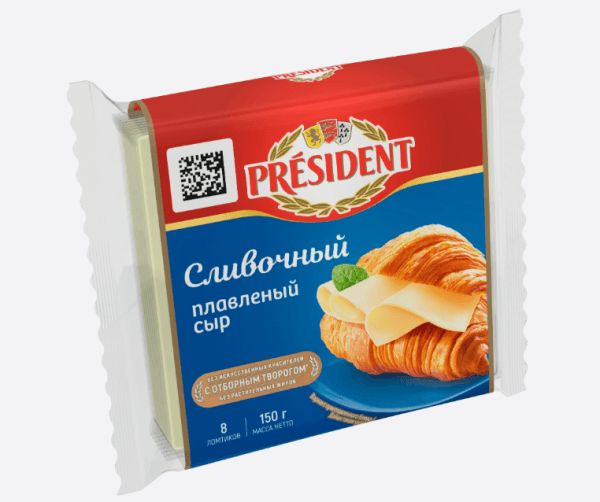 Сыр плавленый ломтевой сливочный 45% PRESIDENT, 150гр