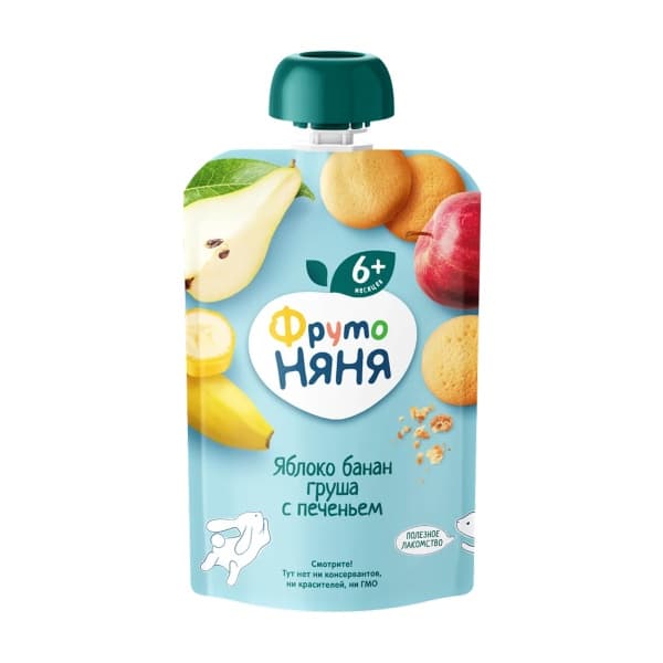 Пюре с печеньем, яблоком, бананом, грушей ФрутоНяня, 90г