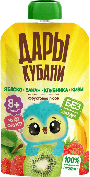 Пюре фруктовое из яблок, бананов, клубники и киви Дары Кубани 90г