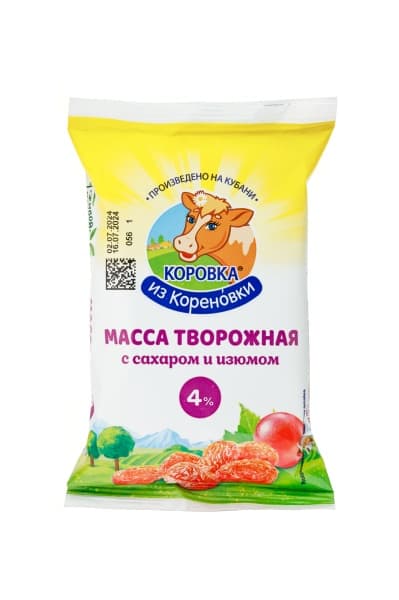 Творожная масса с изюмом 4% Коровка из Кореновки, 180 г