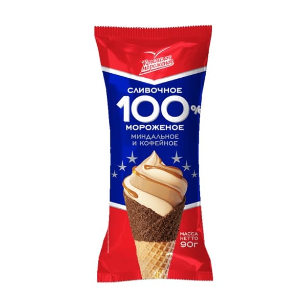 Мороженое кофейно-миндальное с солёной карамелью в рожке «100% мороженое»,90г