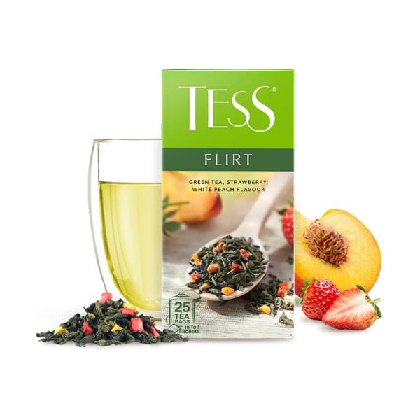 Чай зеленый в пакетиках (1,5гx25п) с клубникой и ароматом белого персика ТЕСС Flirt