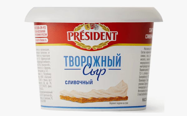 Сыр творожный сливочный 56% PRESIDENT, 140гр