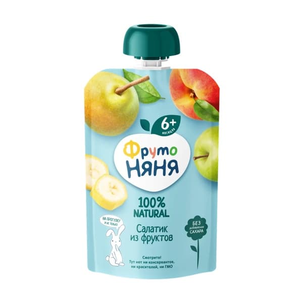 Пюре яблоко, банан, груша, персик - салатик из фруктов ФрутоНяня, 90г