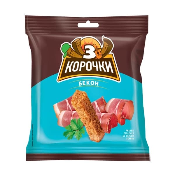 Сухарики ржаные со вкусом бекона 3корочки, 40г