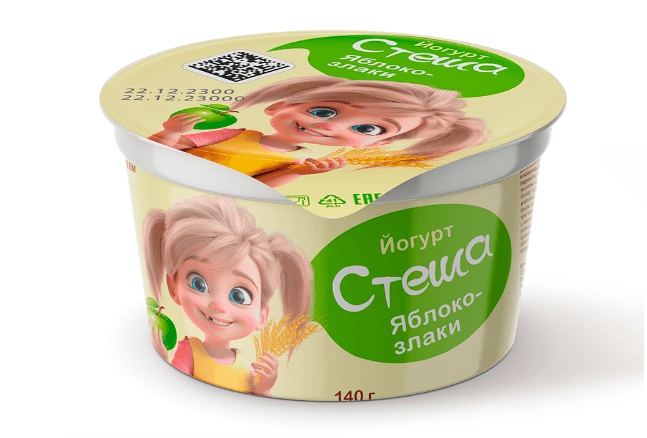 Йогурт Стеша с фруктово-ягодным наполнителем Яблоко-Злаки 4 % Джанкойское молоко, 140 гр