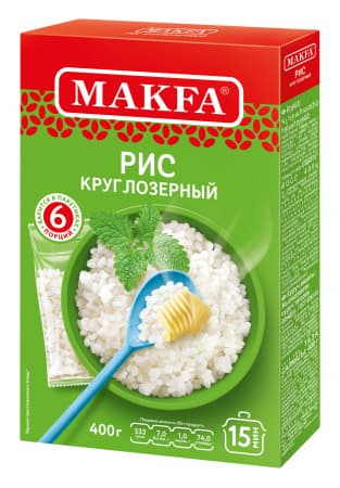 Рис круглозерный в пакетиках для варки Макфа, 400 г