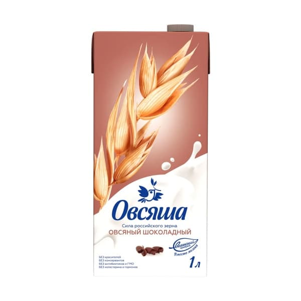Напиток овсяный шоколадный, обогащенный кальцием и витамином B2. 3,2 % Овсяша 1л.