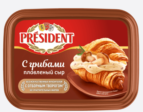 Сыр плавленый с грибами 45% PRESIDENT, 200гр 