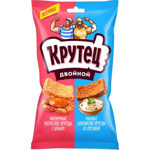 Смесь Гренок пшенично-ржаные Краб + ржаные Сметана Крутец, 100гр