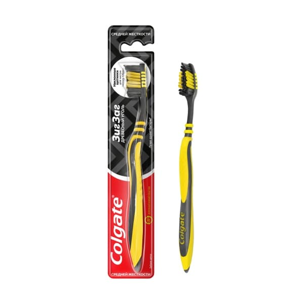 Зубная щетка Колгейт Зиг Заг Древесный уголь средняя
