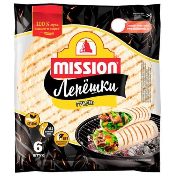 Лепёшки гриль MISSION 6шт/уп, 250 г