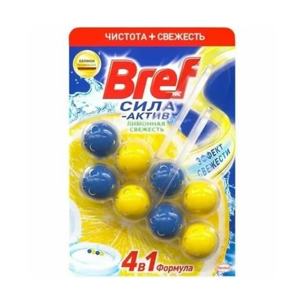 Шарики подвесные для унитаза лимонная свежесть Бреф Сила актив, 2шт