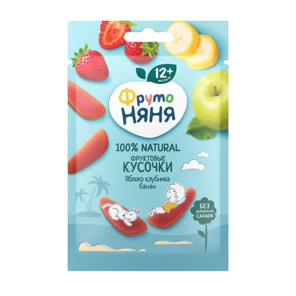 Кусочки фруктовые из яблок, клубники и банана ФрутоНяня, 15г