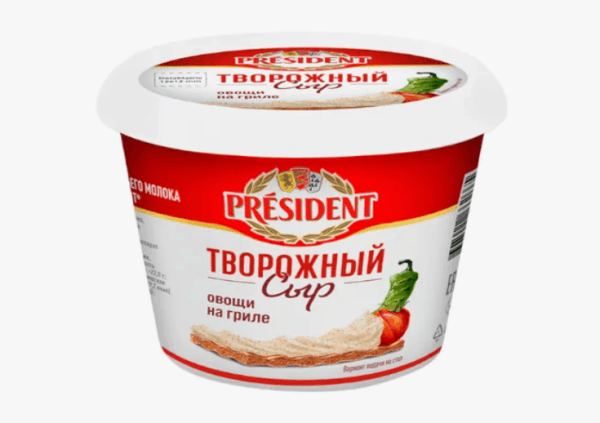 Сыр творожный с наполнителем овощи на гриле 54% PRESIDENT, 140гр