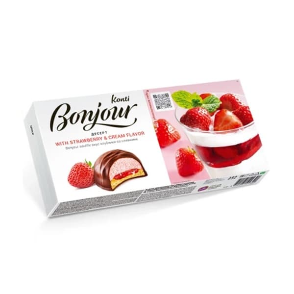 Десерт Бонжур вкус клубники со сливками, 232г